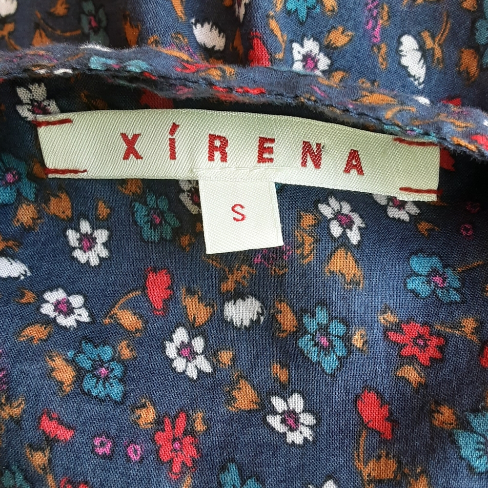 Xirena Navy Floral Print Ditsy Half Button Long Sleeve Shirt Dress. - Picture 9 of 11